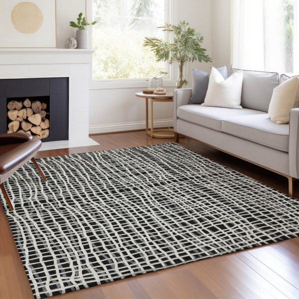 3' X 5' Black Gray And Ivory Striped Washable Indoor Outdoor Area Rug