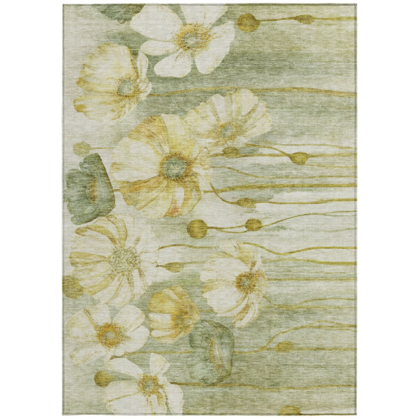 5' X 8' Sage Fern Green And Ivory Floral Washable Indoor Outdoor Area Rug