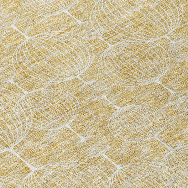 8' Gold Ivory And Beige Round Geometric Washable Indoor Outdoor Area Rug