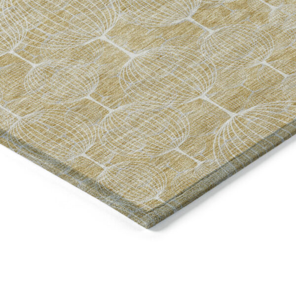 8' Gold Ivory And Beige Round Geometric Washable Indoor Outdoor Area Rug