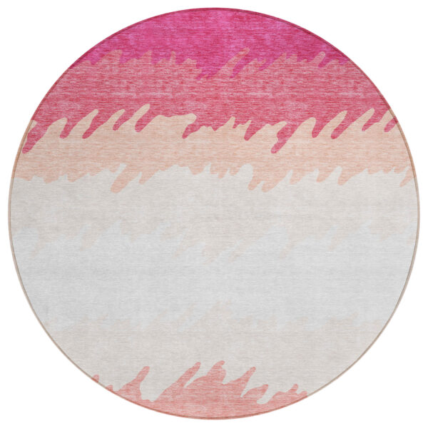 8' Blush Pink And Ivory Round Striped Washable Indoor Outdoor Area Rug