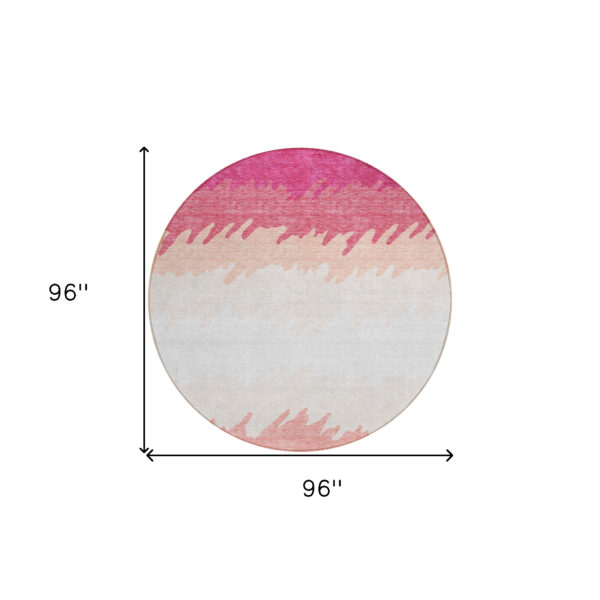 8' Blush Pink And Ivory Round Striped Washable Indoor Outdoor Area Rug