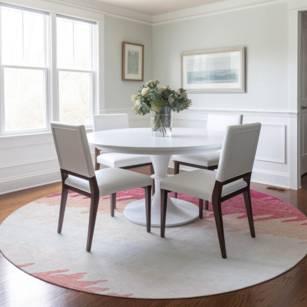 8' Blush Pink And Ivory Round Striped Washable Indoor Outdoor Area Rug