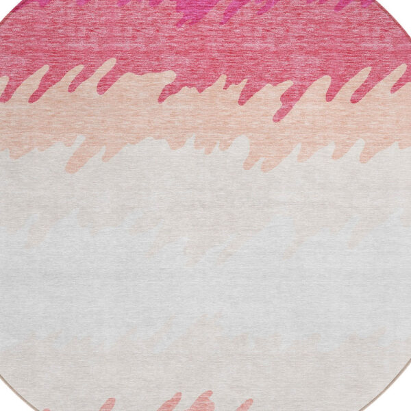 8' Blush Pink And Ivory Round Striped Washable Indoor Outdoor Area Rug