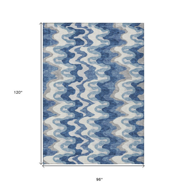 8' X 10' Navy Blue And Sky Blue Abstract Washable Indoor Outdoor Area Rug