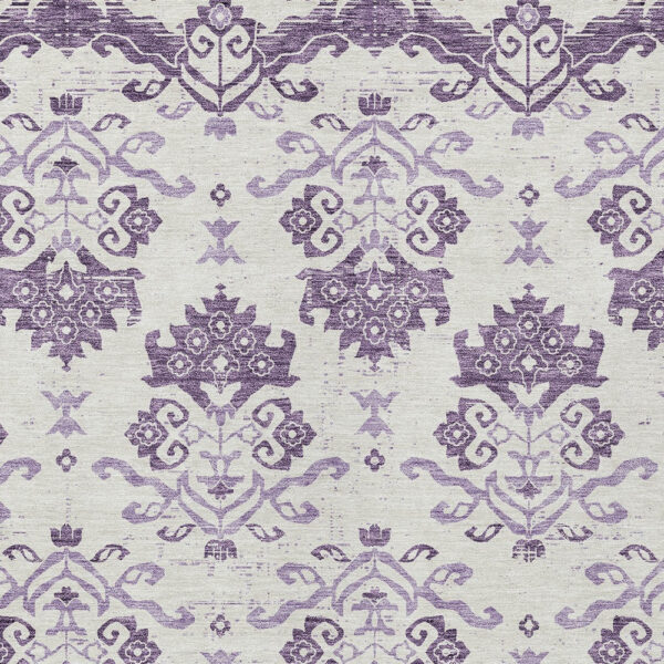 9' X 12' Purple Silver And Lilac Oriental Washable Indoor Outdoor Area Rug