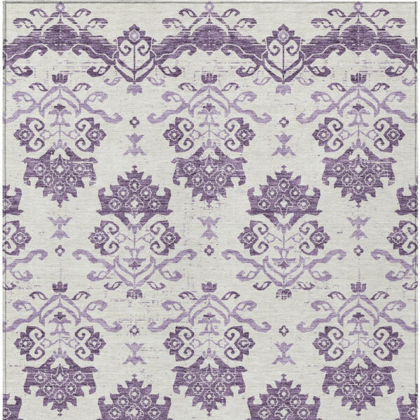 9' X 12' Purple Silver And Lilac Oriental Washable Indoor Outdoor Area Rug