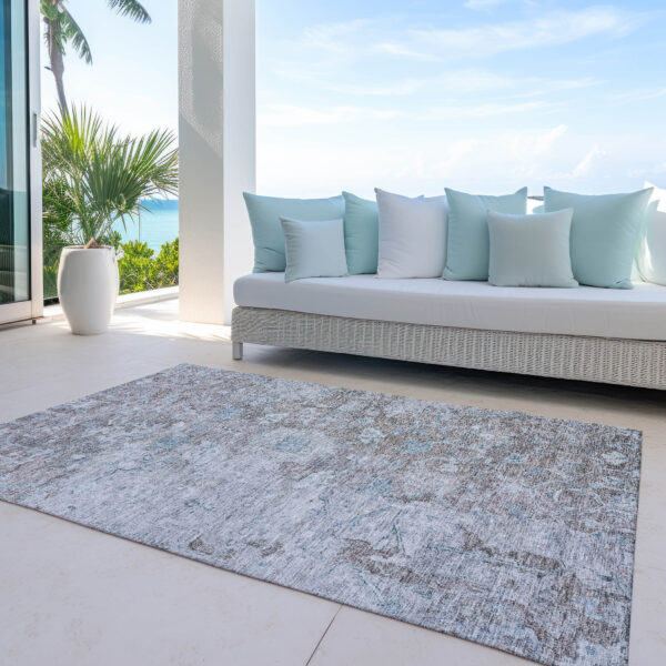 8' X 10' Brown And Blue Oriental Washable Indoor Outdoor Area Rug