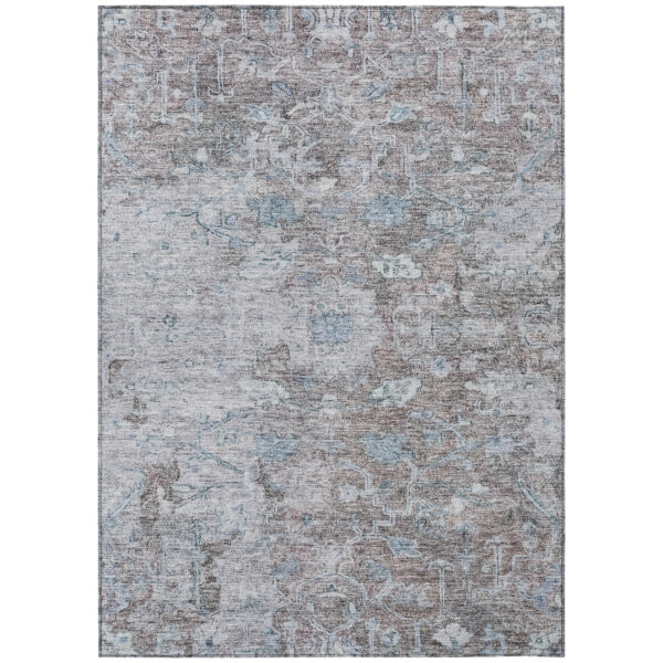 8' X 10' Brown And Blue Oriental Washable Indoor Outdoor Area Rug