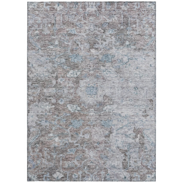 8' X 10' Brown And Blue Oriental Washable Indoor Outdoor Area Rug