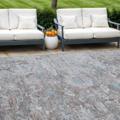 8' X 10' Brown And Blue Oriental Washable Indoor Outdoor Area Rug