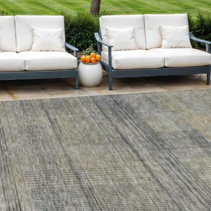 10' X 14' Khaki Beige And Gray Striped Washable Indoor Outdoor Area Rug