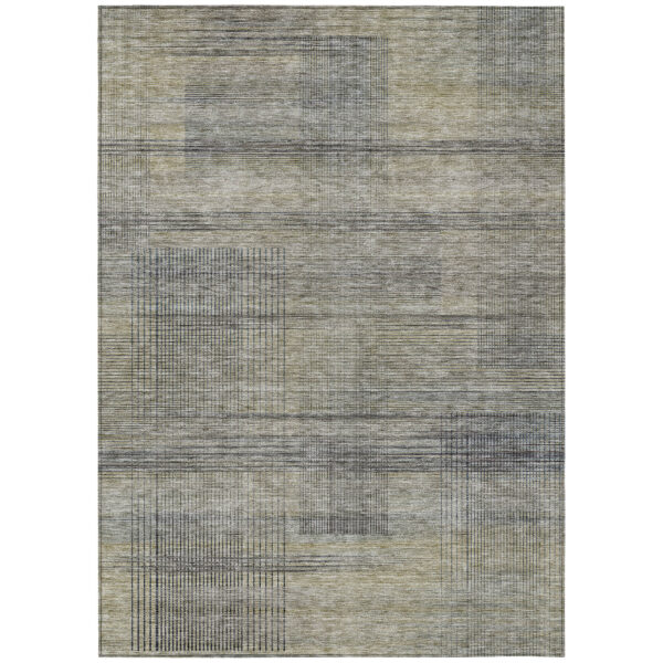 10' X 14' Khaki Beige And Gray Striped Washable Indoor Outdoor Area Rug