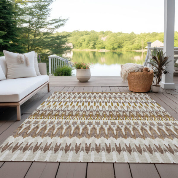 8' X 10' Brown Beige And Taupe Southwestern Washable Indoor Outdoor Area Rug