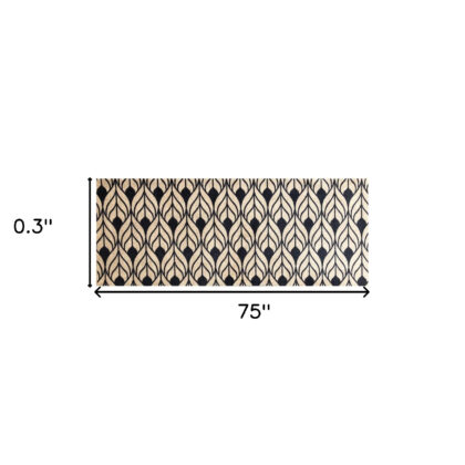 2' x 6' Graphite and Tan Abstract Leaves Washable Runner Rug