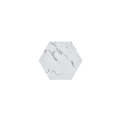 35" White And Gold Faux Marble Hexagon Drum Coffee Table