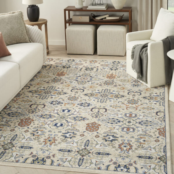 5' x 7' Green and Ivory Floral Power Loom Area Rug
