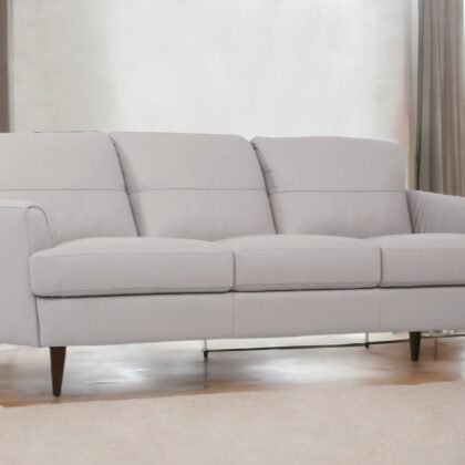 83" Pearl Gray Leather And Black Sofa