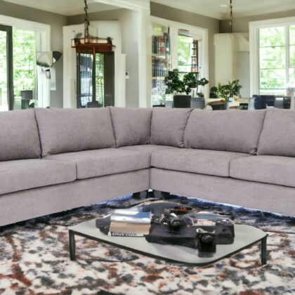 Gray Polyester Blend L Shaped Three Piece Sectional