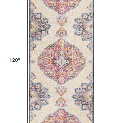 10' Cream Oriental Dhurrie Runner Rug