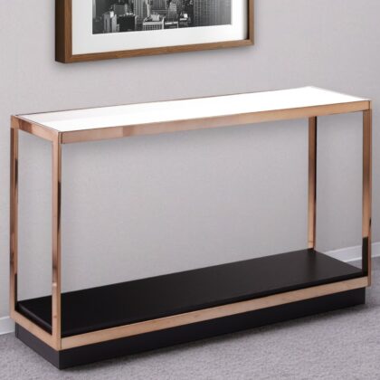 48" Clear Black and Champagne Glass Floor Shelf Console Table With Shelf