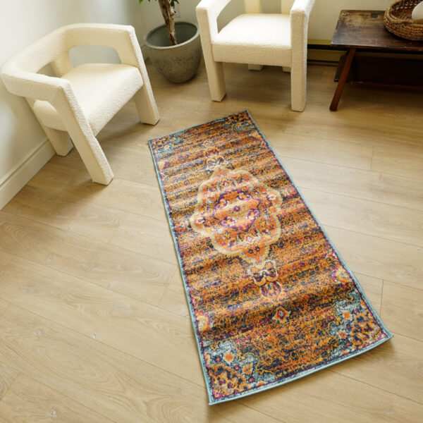 2’ X 4’ Rustic Orange Medallion Area Rug