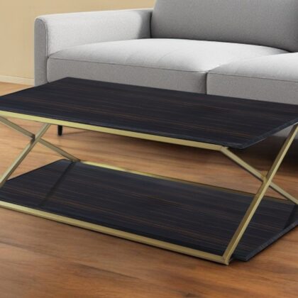 51" Dark Brown And Gold Metal Coffee Table With Shelf
