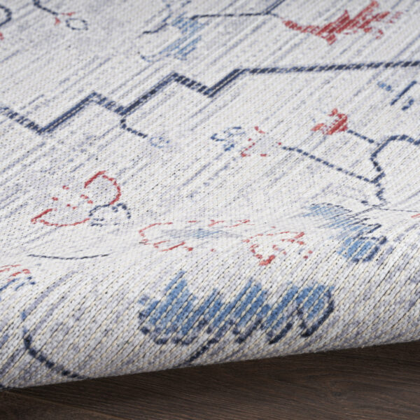 9' x 12' Ivory and Blue Oriental Power Loom Washable Area Rug