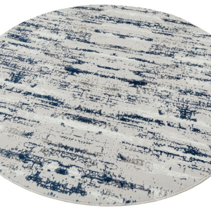 4' Navy Blue Round Abstract Washable Non Skid Area Rug