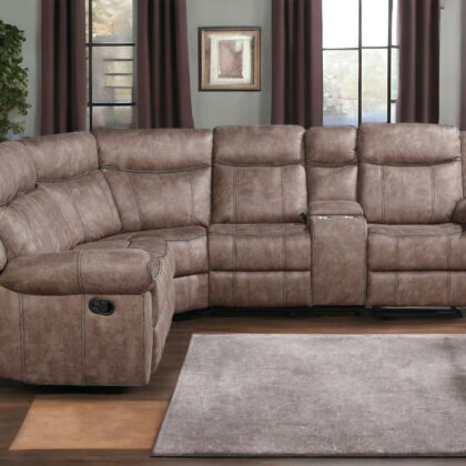 Chocolate Velvet Reclining L Shaped Six Piece Corner Sectional With Console