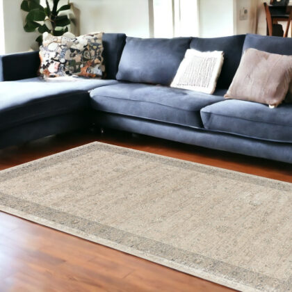 8' x 10' Beige and Ivory Floral Area Rug