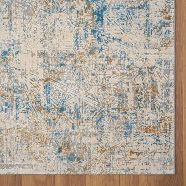 6' Runner Blue and Ivory Abstract Runner Rug