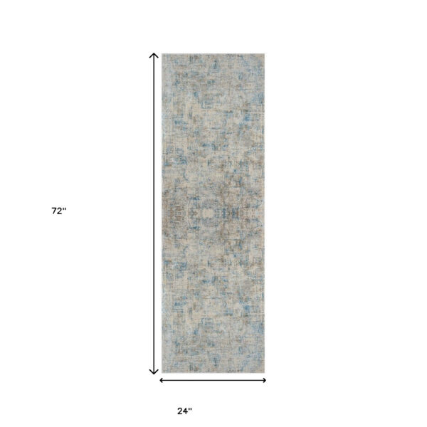 6' Runner Blue and Ivory Abstract Runner Rug