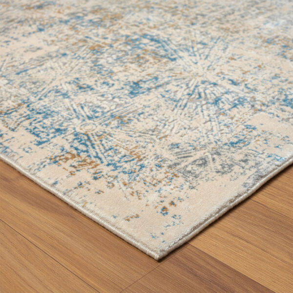 6' Runner Blue and Ivory Abstract Runner Rug