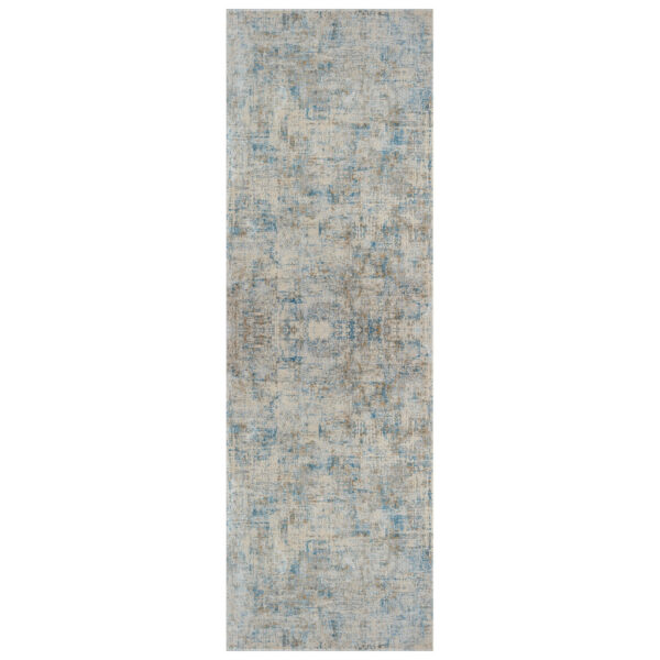 6' Runner Blue and Ivory Abstract Runner Rug