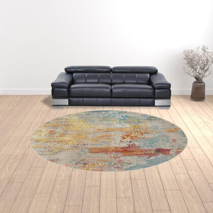 10' Green Round Abstract Power Loom Area Rug