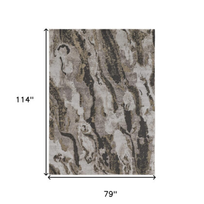 7' x 10' Brown and Ivory Abstract Power Loom Distressed Area Rug