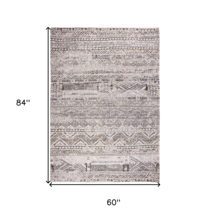6' X 8' Gray and White Oriental Non Skid Area Rug