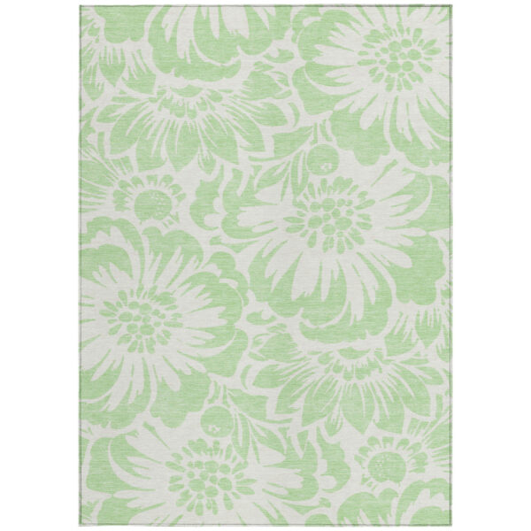 9' X 12' Mint Green and Ivory Floral Washable Non Skid Indoor Outdoor Area Rug