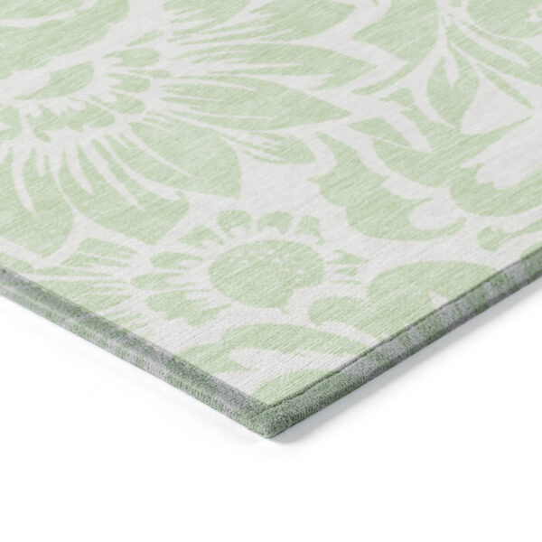 9' X 12' Mint Green and Ivory Floral Washable Non Skid Indoor Outdoor Area Rug