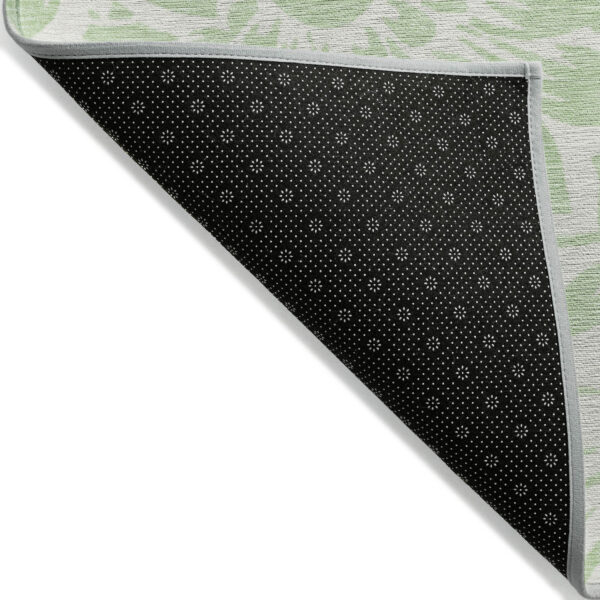 9' X 12' Mint Green and Ivory Floral Washable Non Skid Indoor Outdoor Area Rug