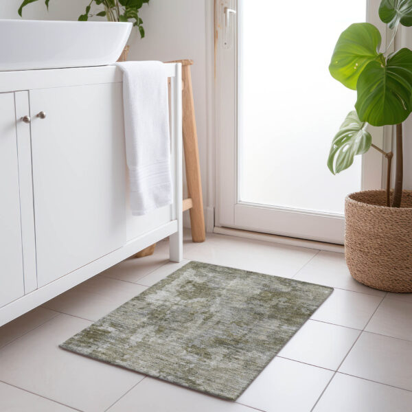 2' X 3' Green Abstract Washable Non Skid Indoor Outdoor Area Rug