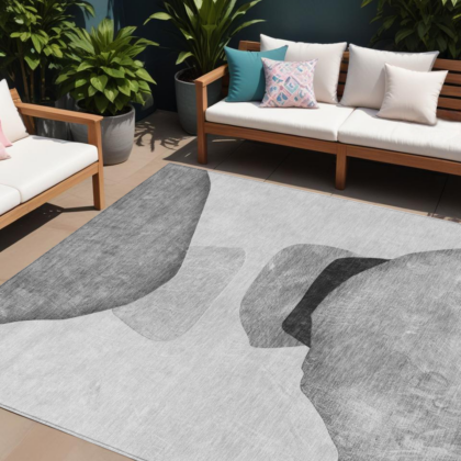 9' X 12' Gray and Black Abstract Washable Non Skid Indoor Outdoor Area Rug