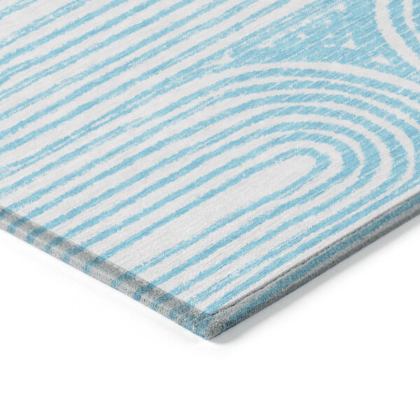8' Round Teal Round Abstract Washable Non Skid Indoor Outdoor Area Rug
