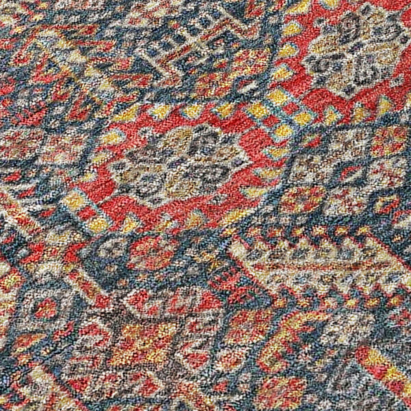 9' X 12' Red and Dark Blue Floral Washable Non Skid Indoor Outdoor Area Rug