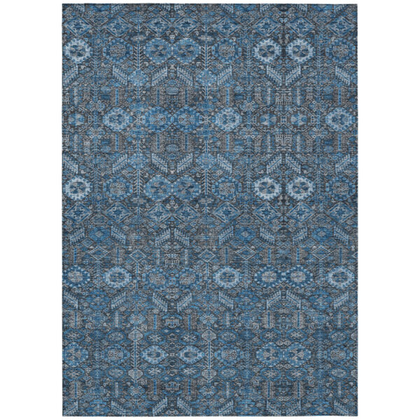 3' X 5' Blue and Black Floral Washable Non Skid Indoor Outdoor Area Rug