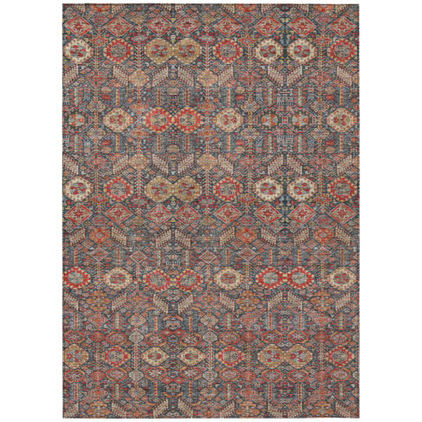 9' X 12' Red and Dark Blue Floral Washable Non Skid Indoor Outdoor Area Rug