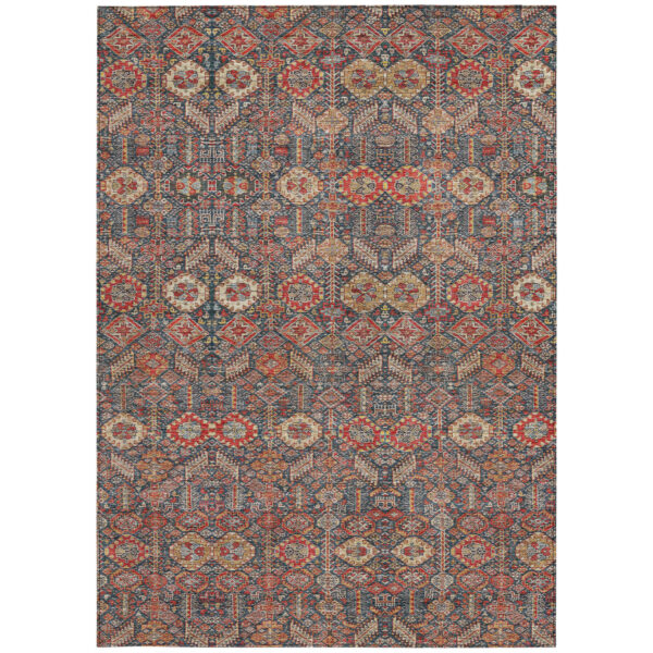 9' X 12' Red and Dark Blue Floral Washable Non Skid Indoor Outdoor Area Rug