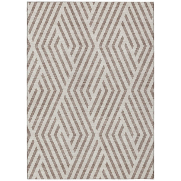 9' X 12' Taupe and Ivory Geometric Washable Non Skid Indoor Outdoor Area Rug