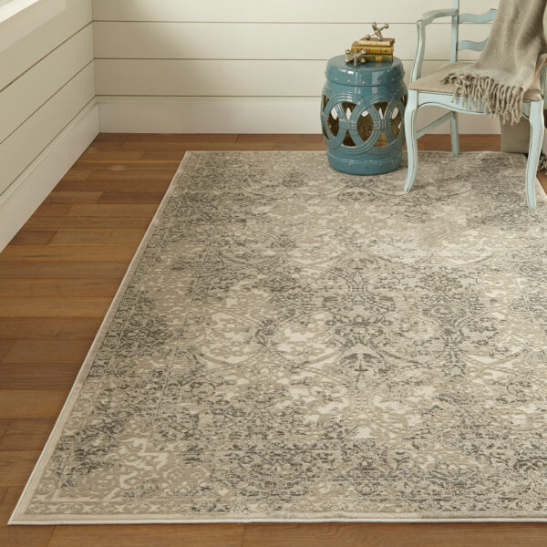 10' X 13' Ivory Gray And Black Abstract Stain Resistant Area Rug